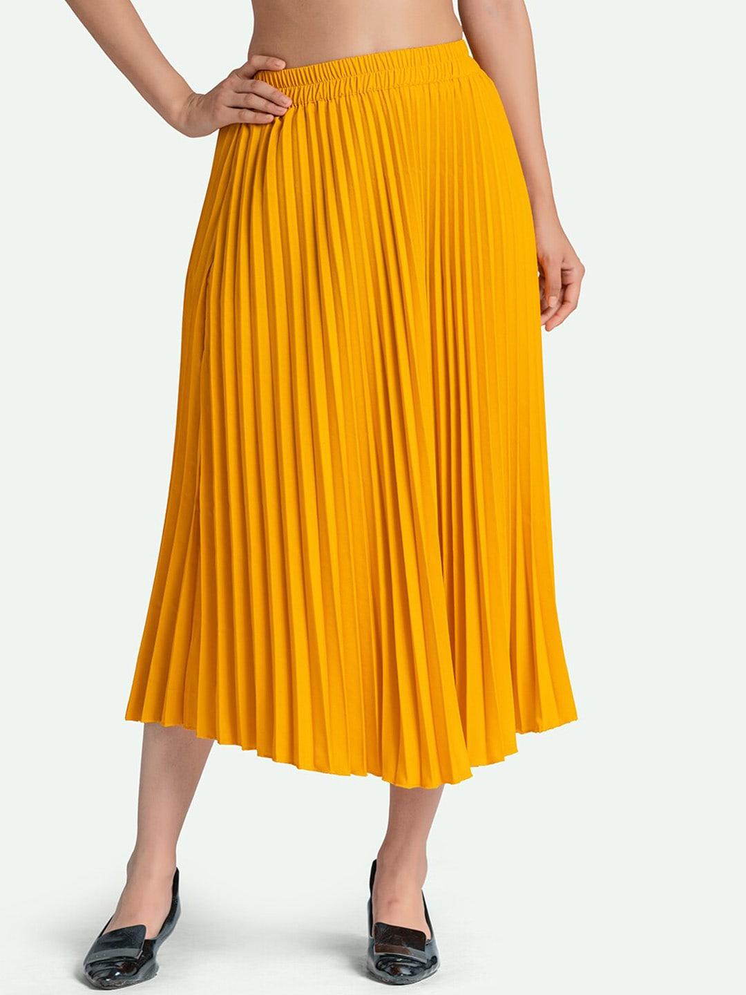 aask women mustard solid flared skirt