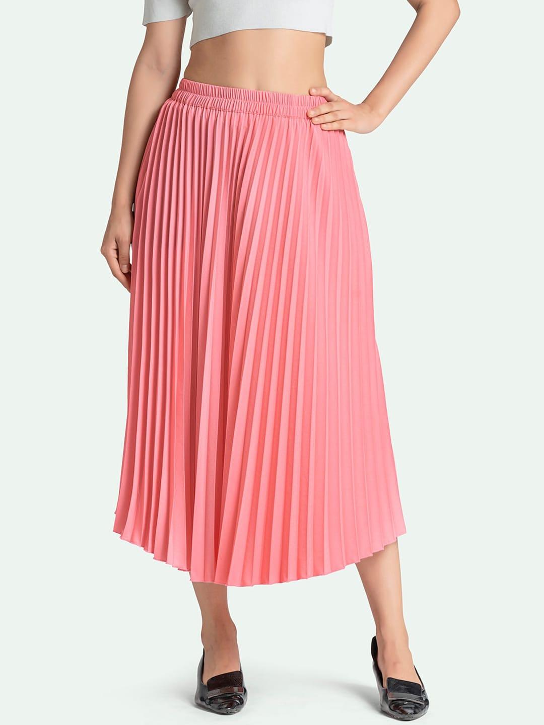 aask women pink accordion pleats maxi skirt