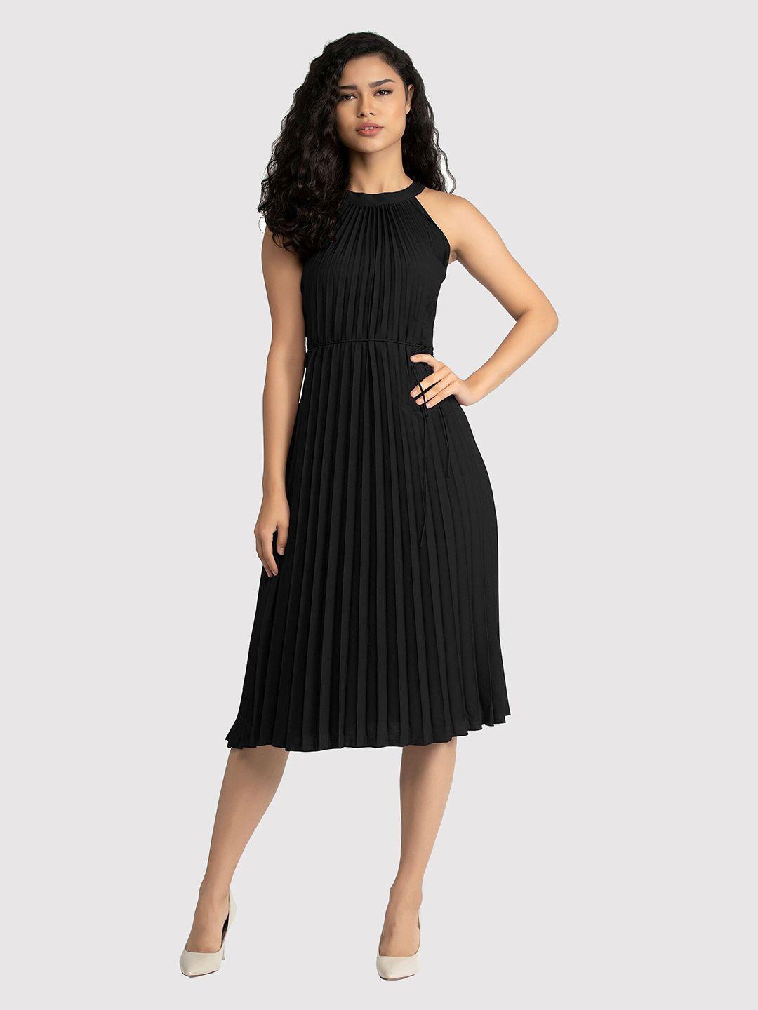 aask black halter neck crepe a-line midi dress