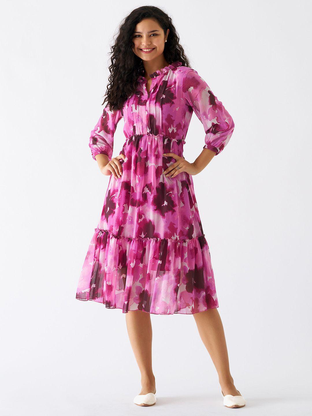 aask floral printed ruffled fit & flare midi dress