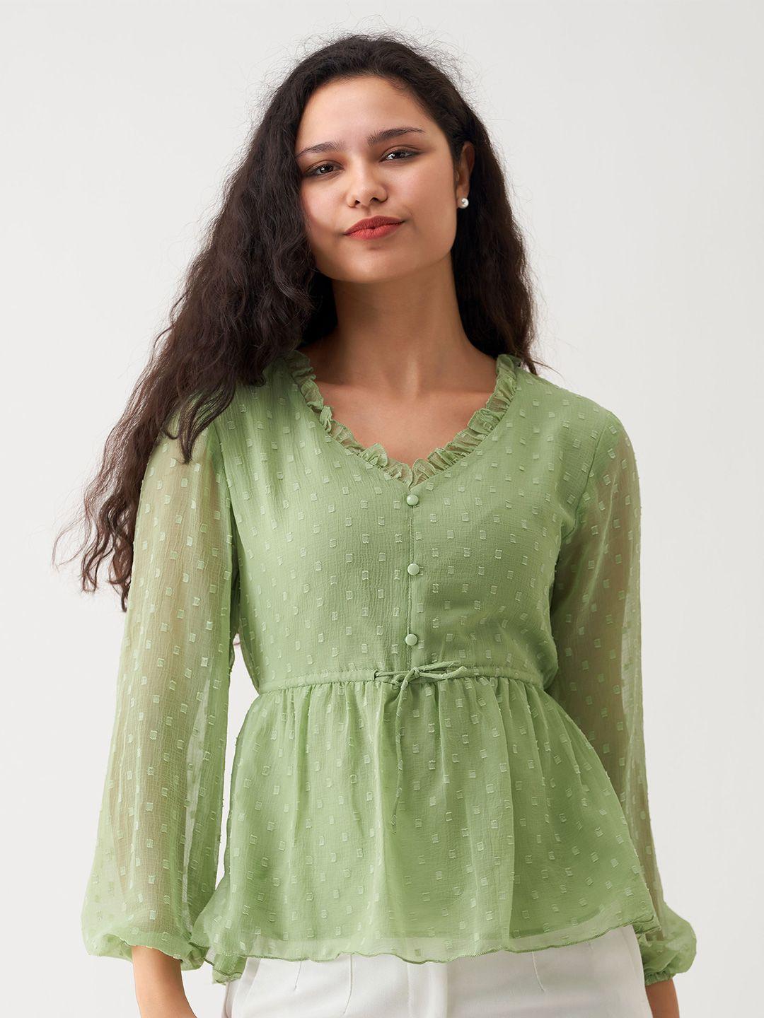 aask green crepe cinched waist top