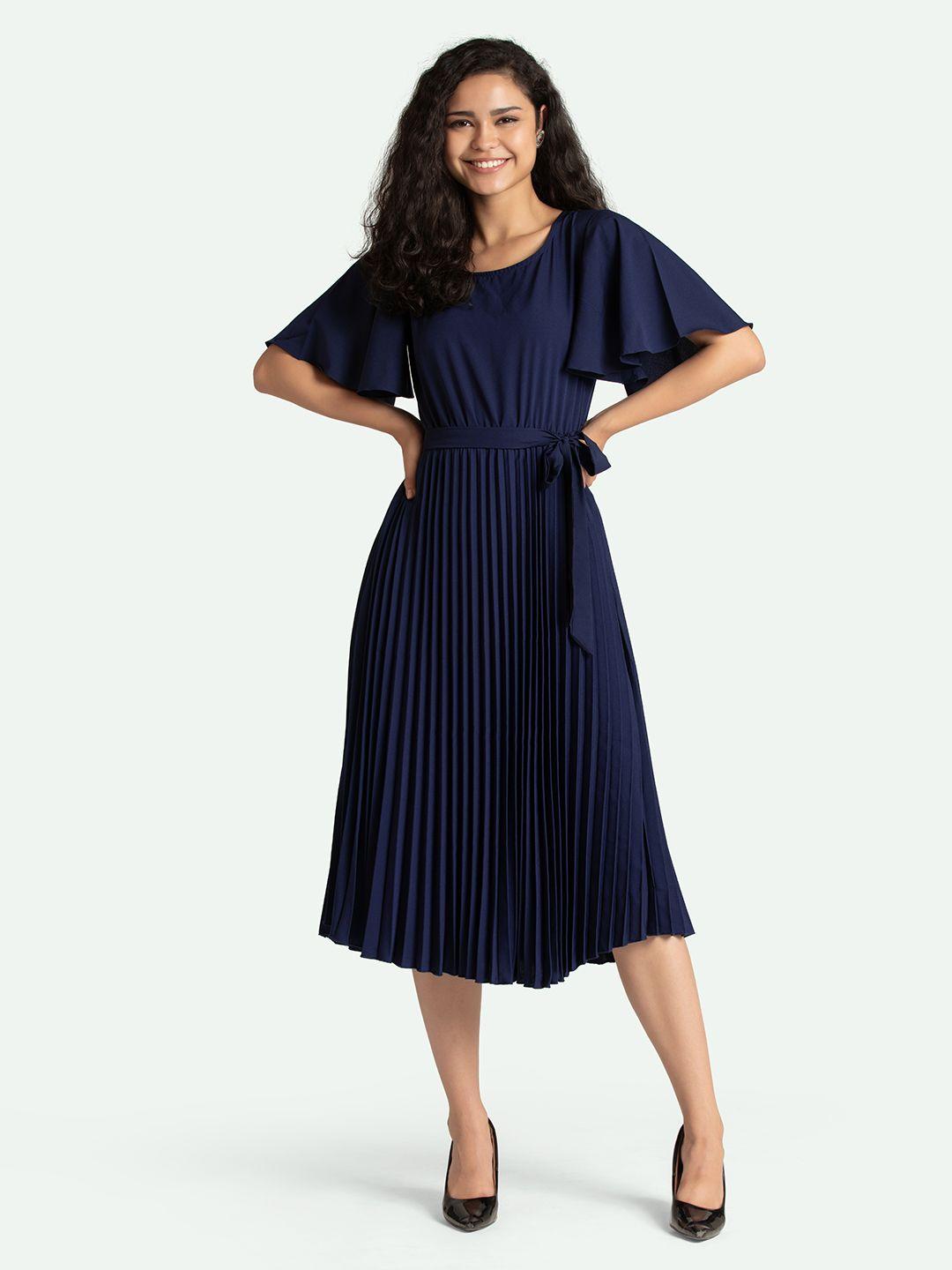 aask navy blue crepe midi dress