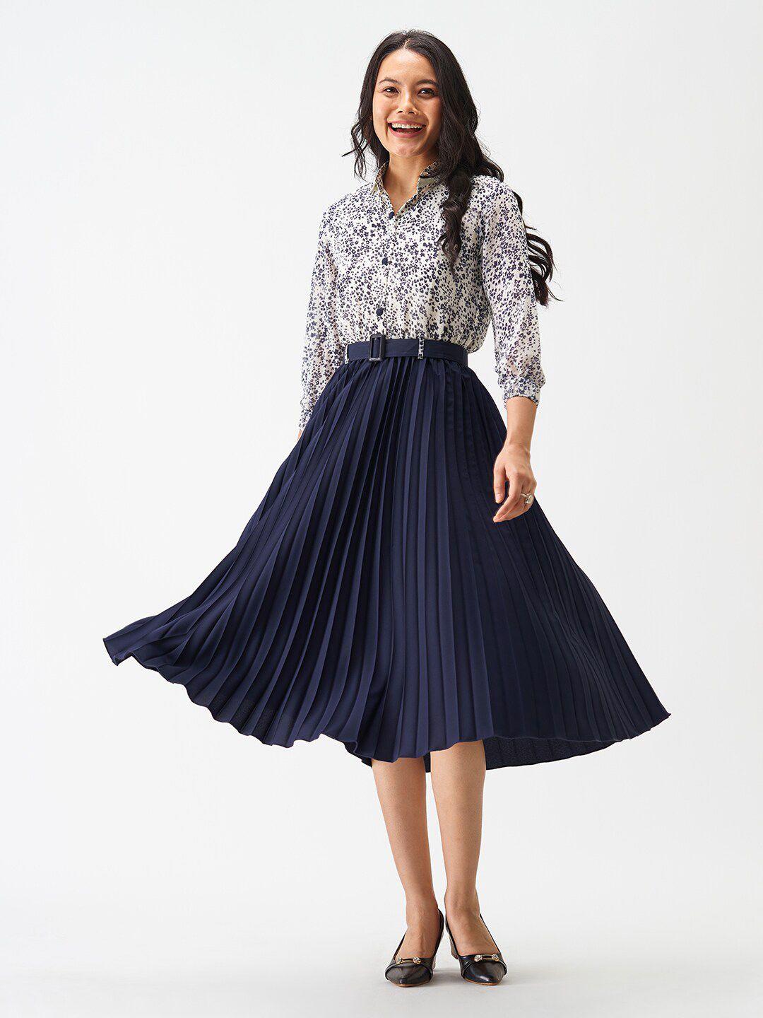 aask navy blue floral crepe midi dress