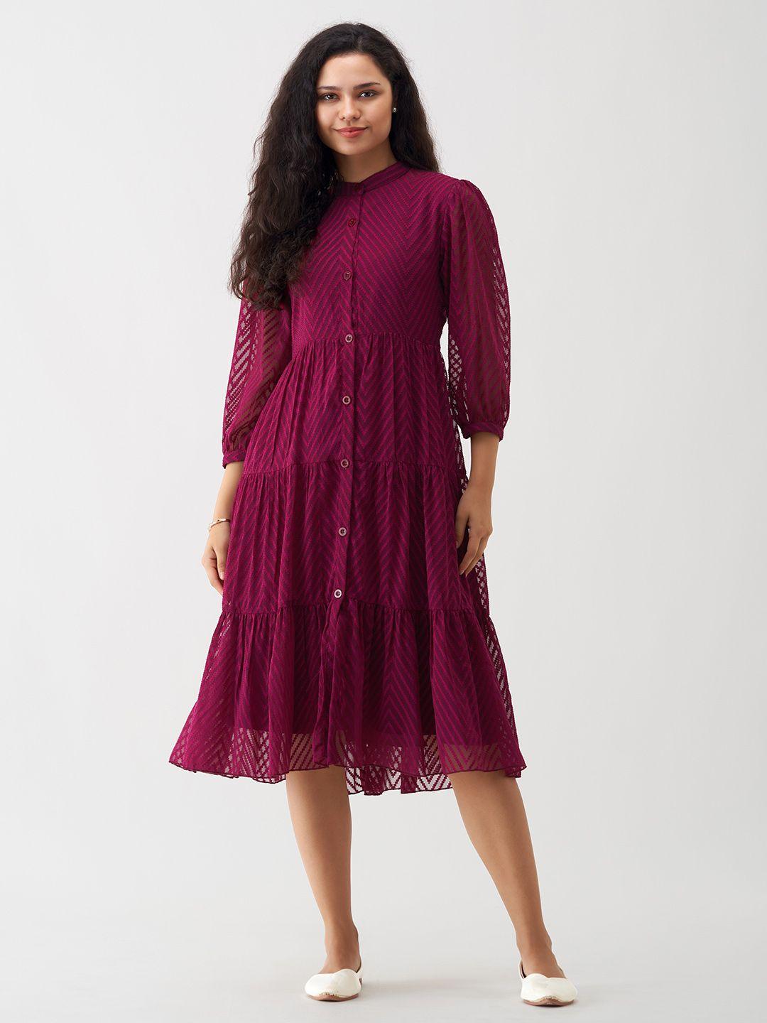 aask purple crepe a-line midi dress