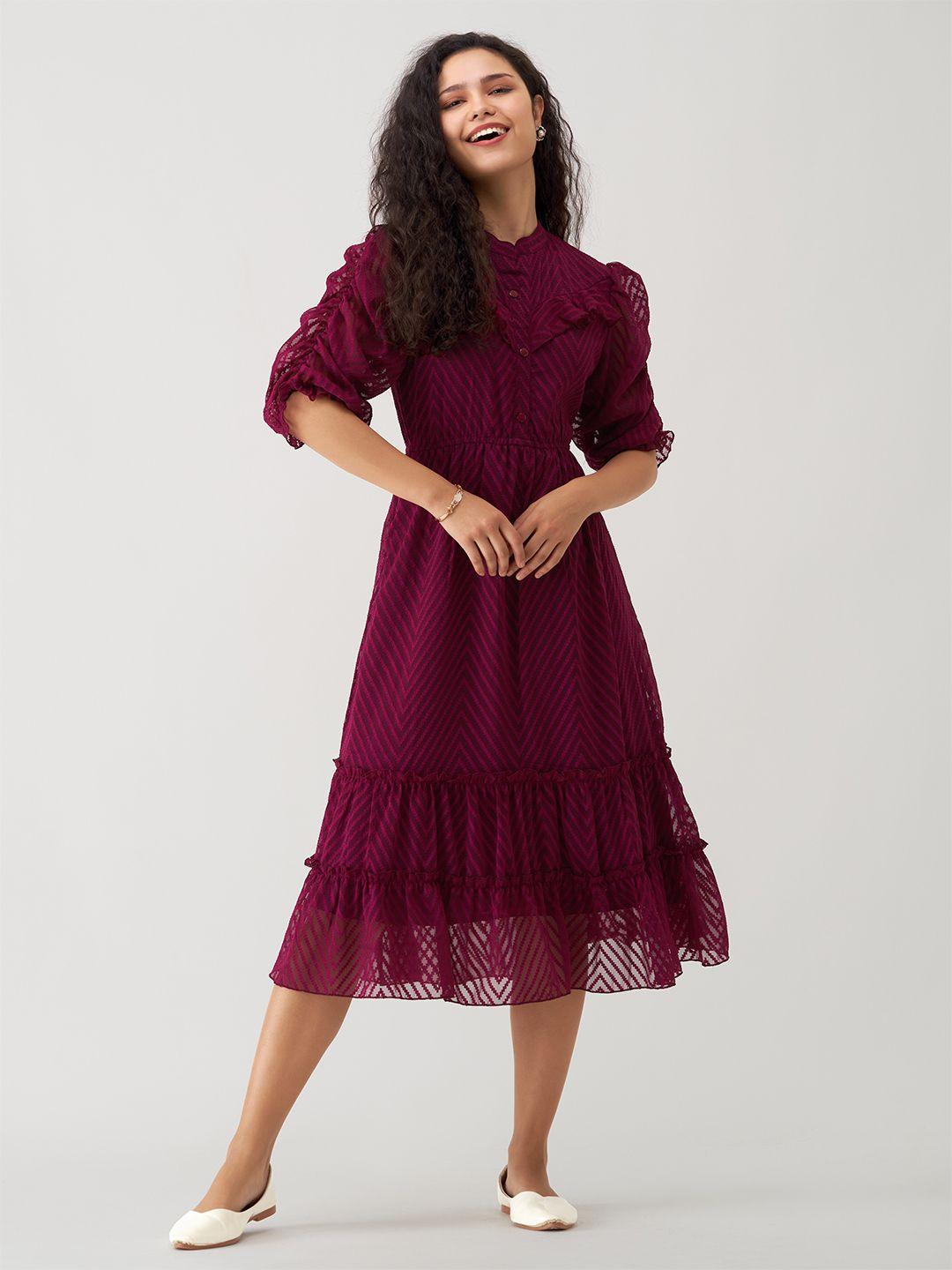 aask purple crepe a-line midi dress