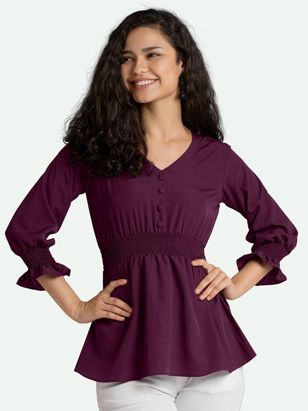 aask purple smocked crepe empire top