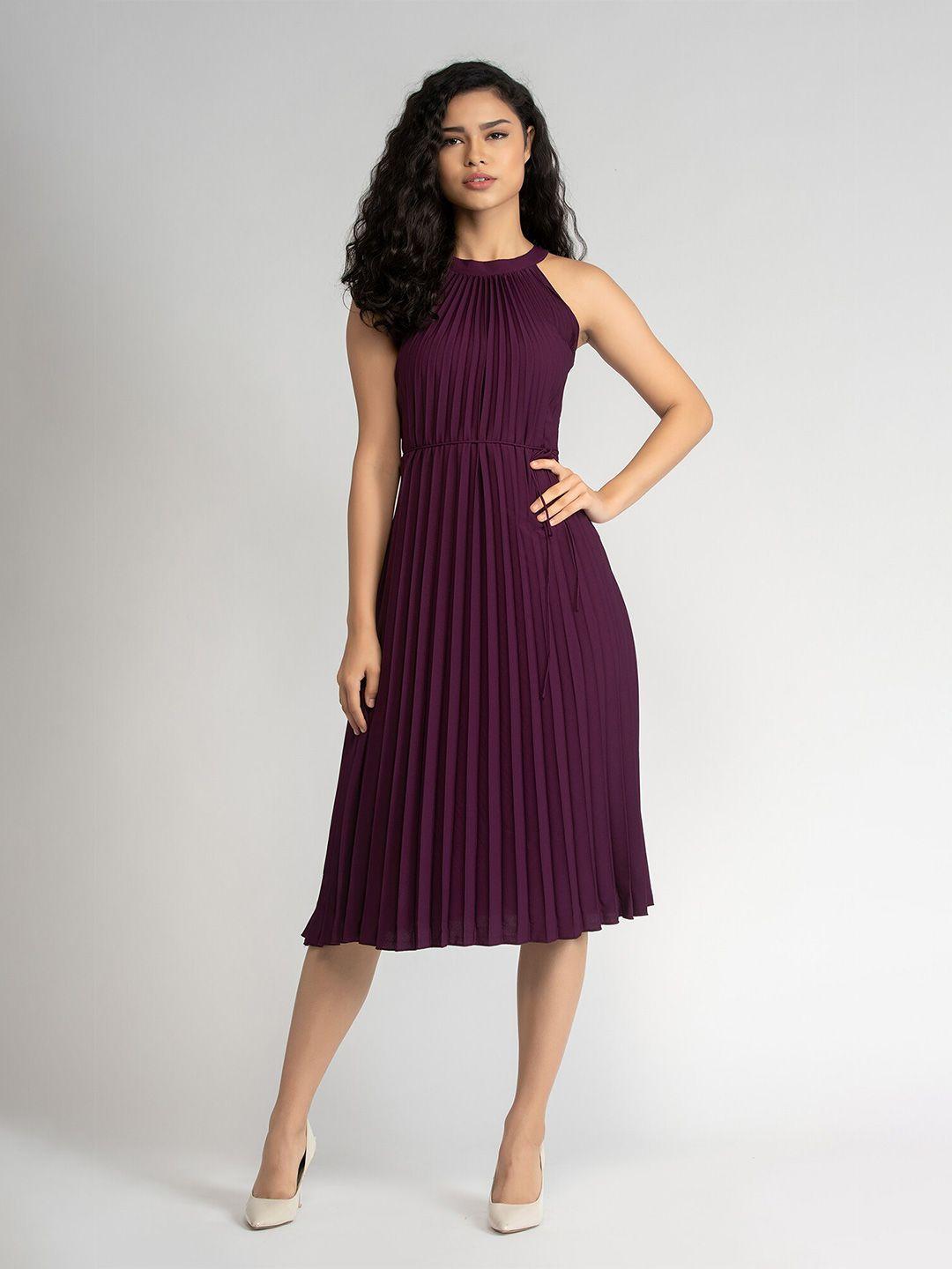 aask purple striped crepe a-line midi dress