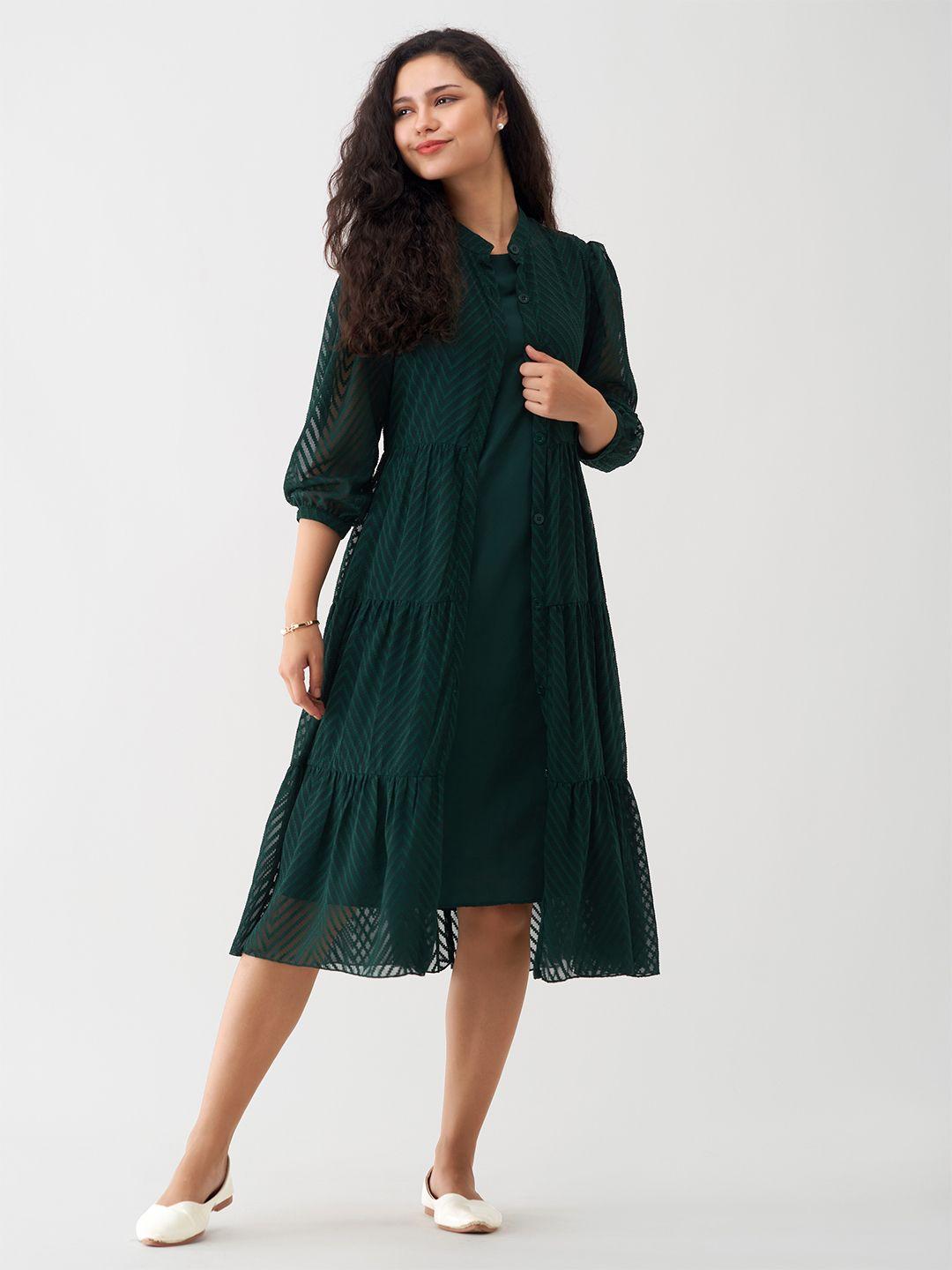 aask round neck a-line dress with shrug