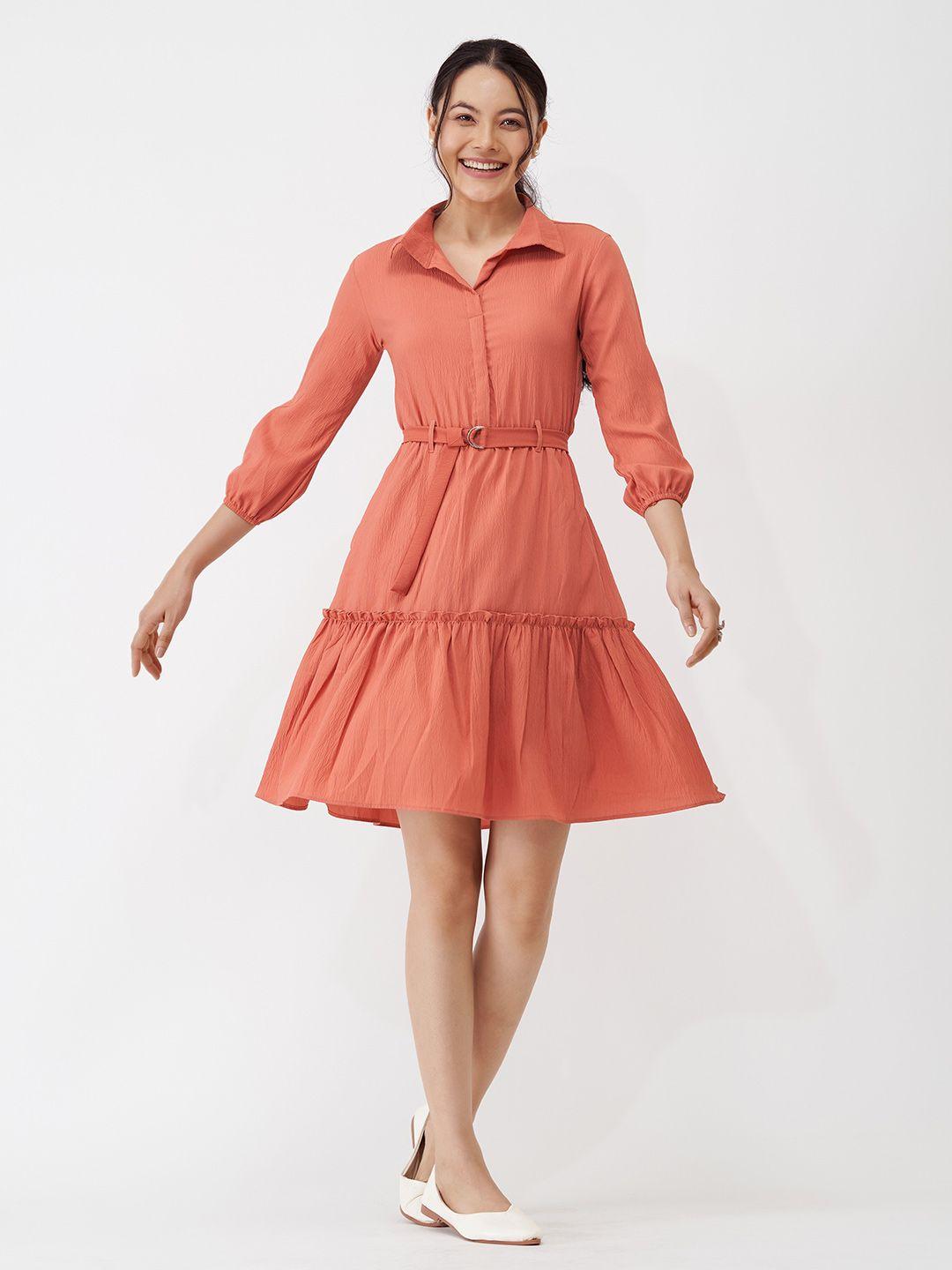 aask shirt collar crepe shirt dress with belt