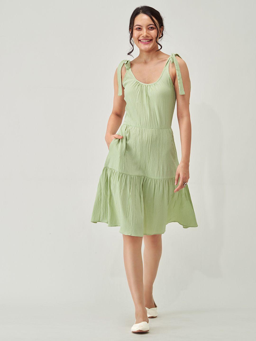 aask shoulder straps crepe tiered a-line dress