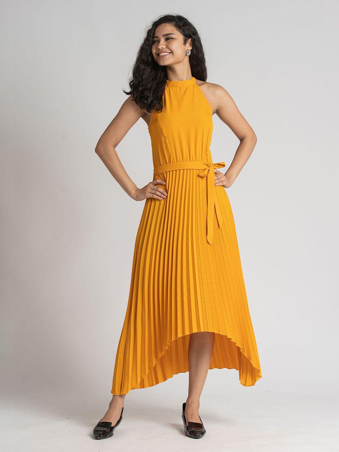 aask yellow halter neck crepe maxi dress