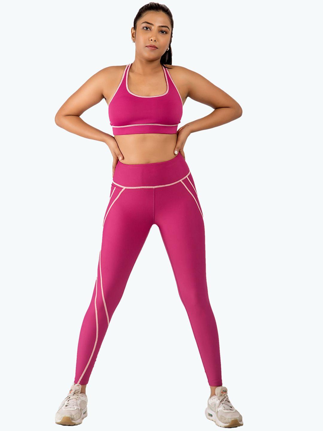 aastey women magenta solid activewear quick-dry tights