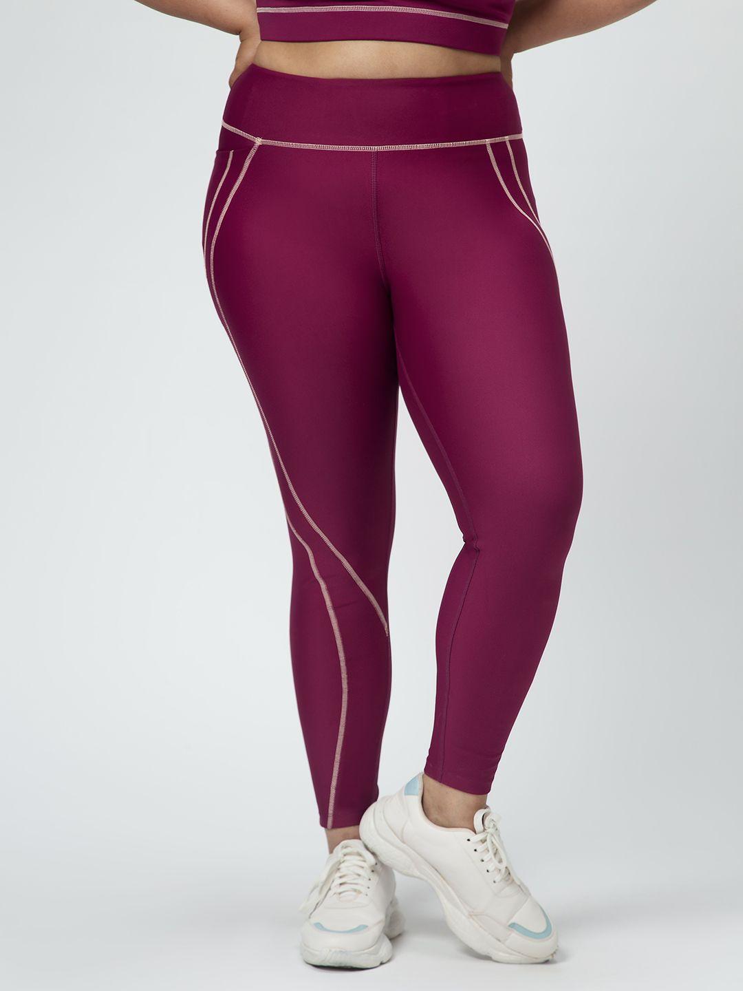 aastey women magenta solid slim-fit training or gym tights