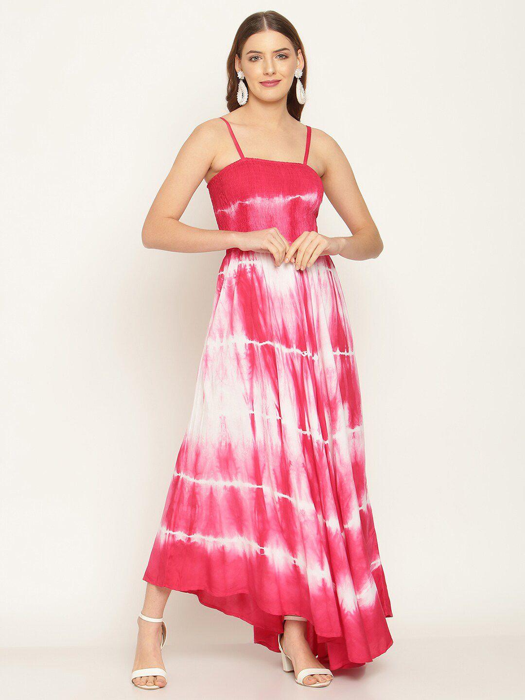 aawari pink & white tie and dye maxi dress