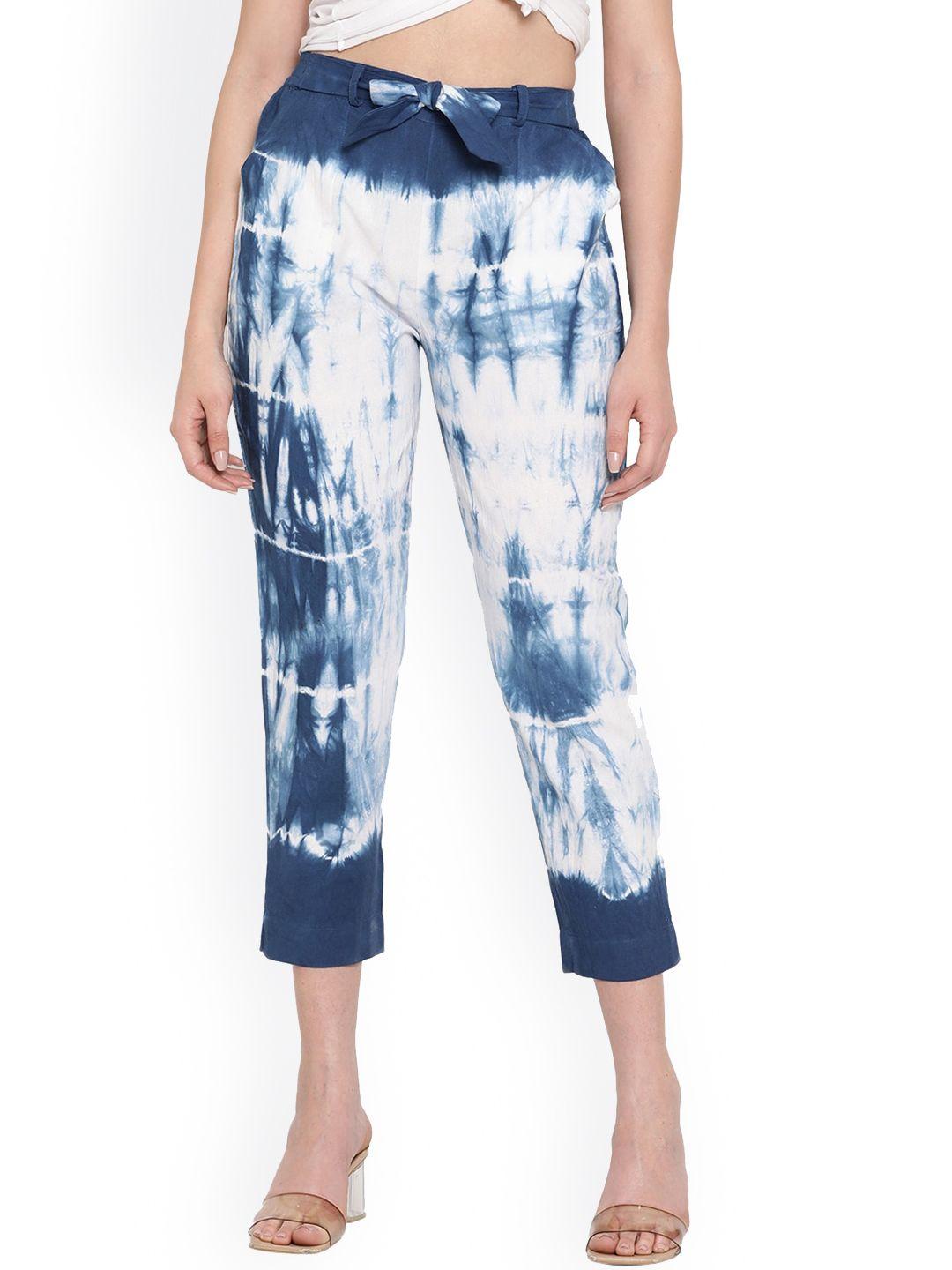 aawari women blue printed relaxed high-rise trousers