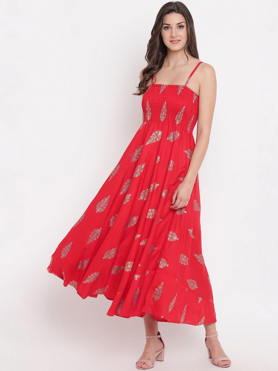 aawari women red printed cotton gown dress