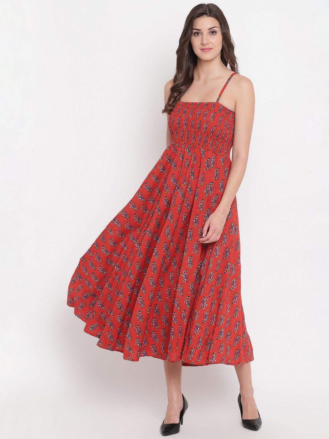 aawari women red printed cotton gown dress
