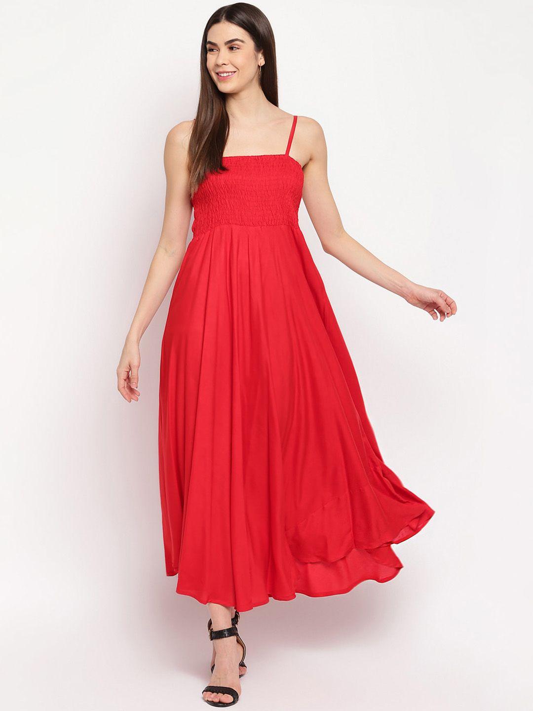 aawari women red solid maxi dress