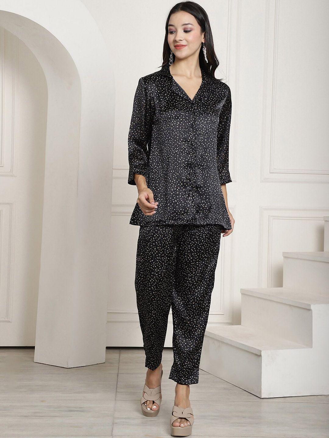 aawari abstract printed satin shirt & trousers