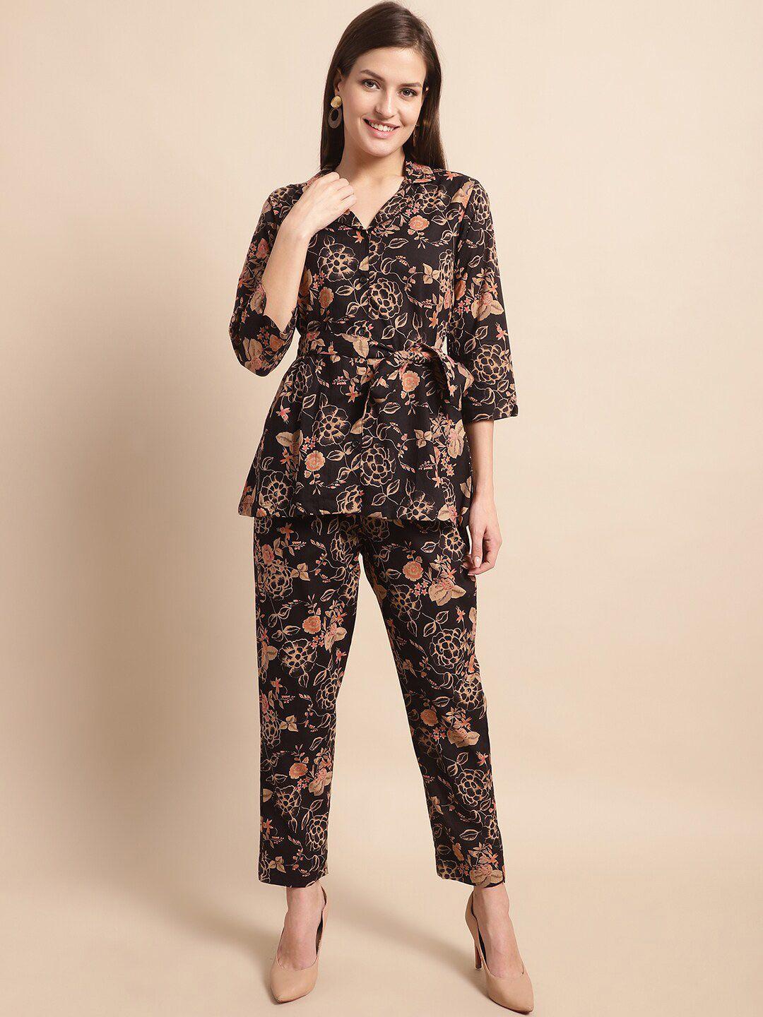 aawari floral printed cotton shirt & trousers