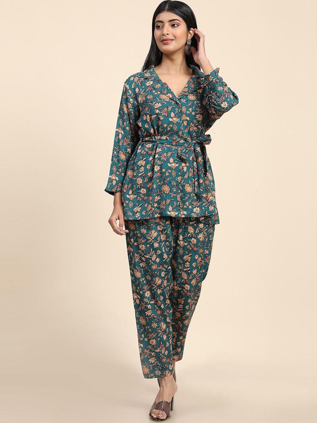 aawari floral printed longline top & trousers co-ords set