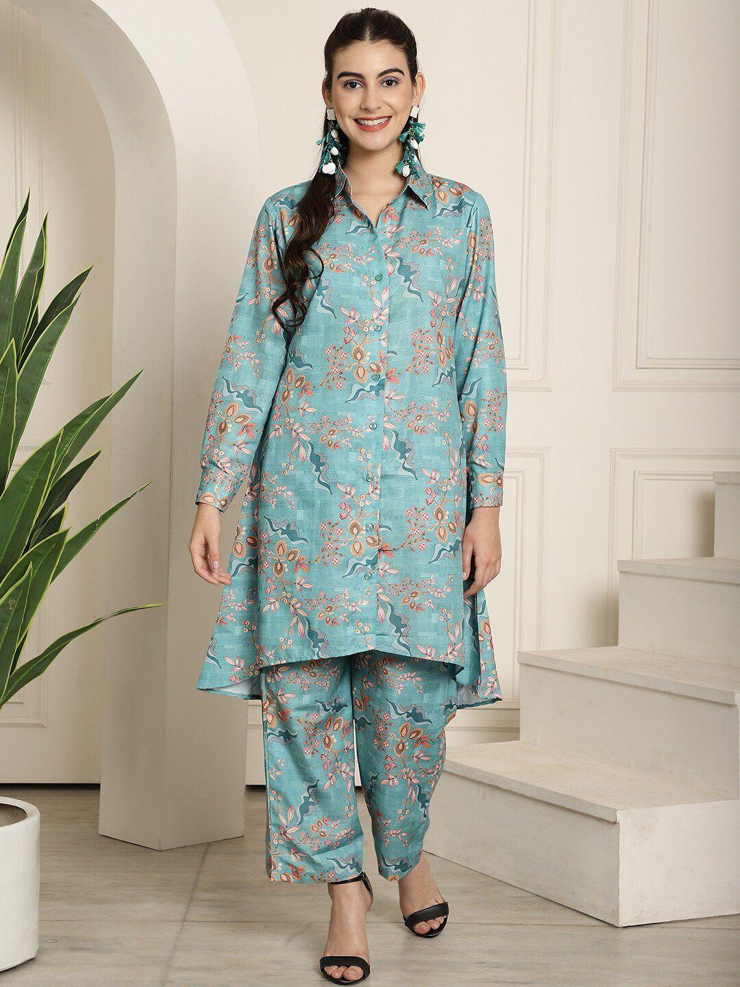 aawari floral printed muslin top & trousers