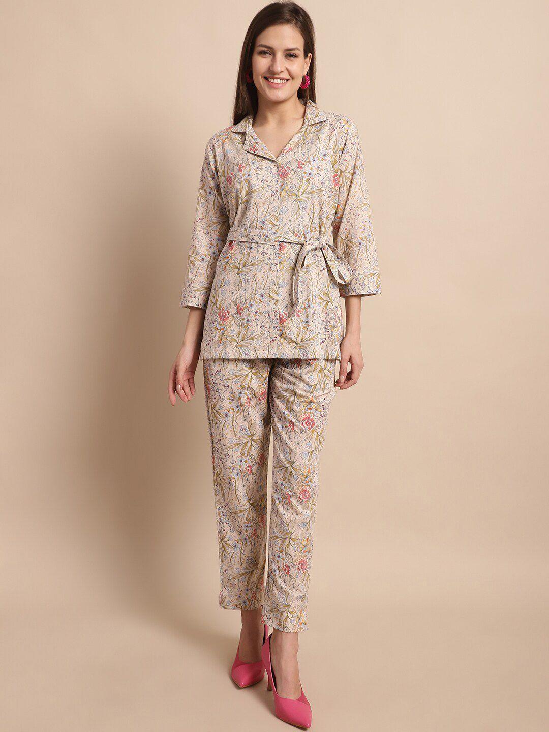 aawari floral printed pure cotton shirt & trousers