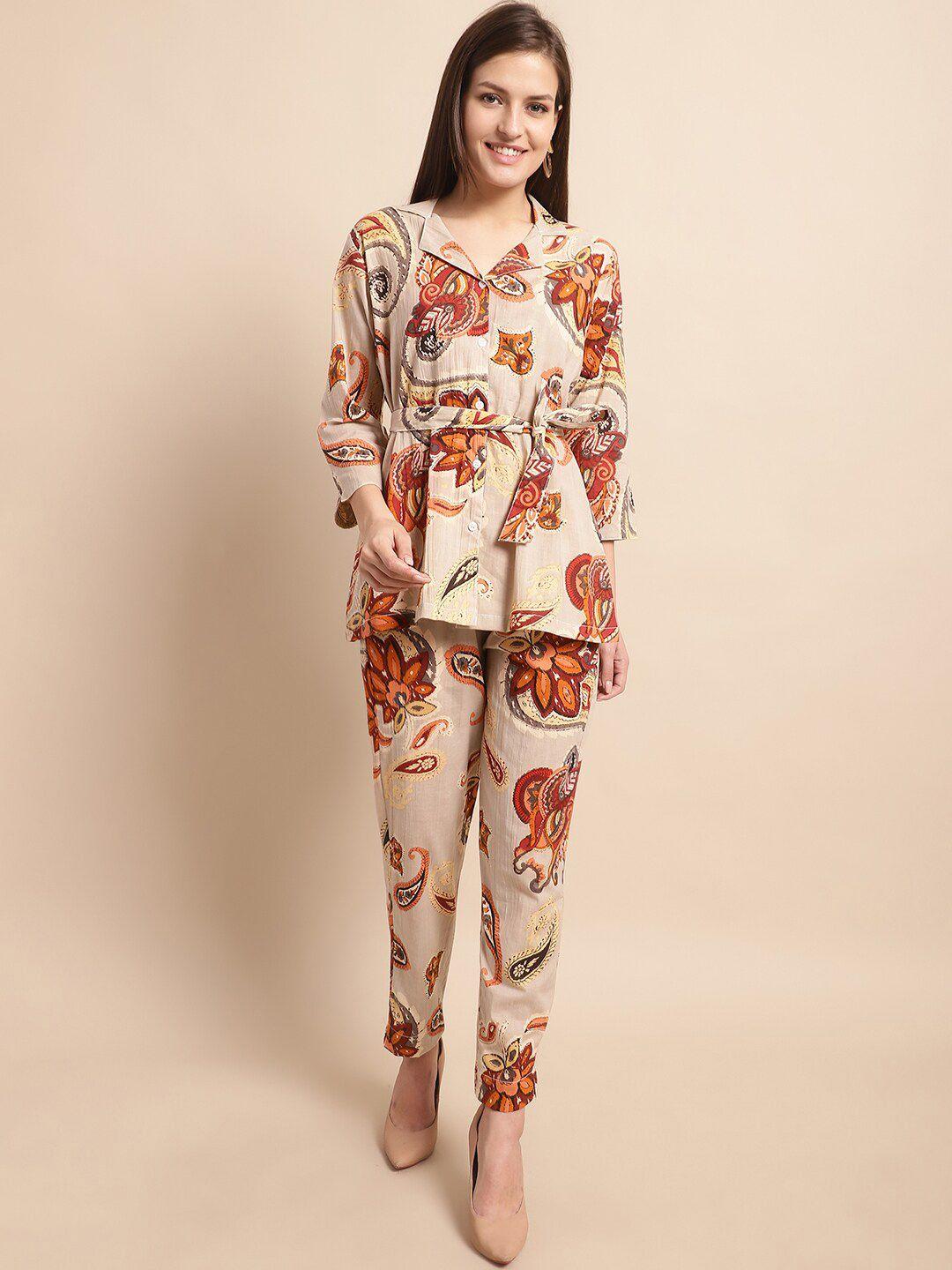 aawari floral printed pure cotton shirt & trousers