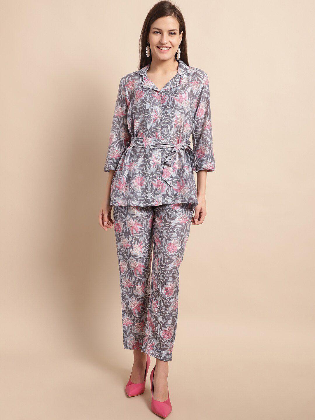 aawari floral printed pure silk shirt with trousers