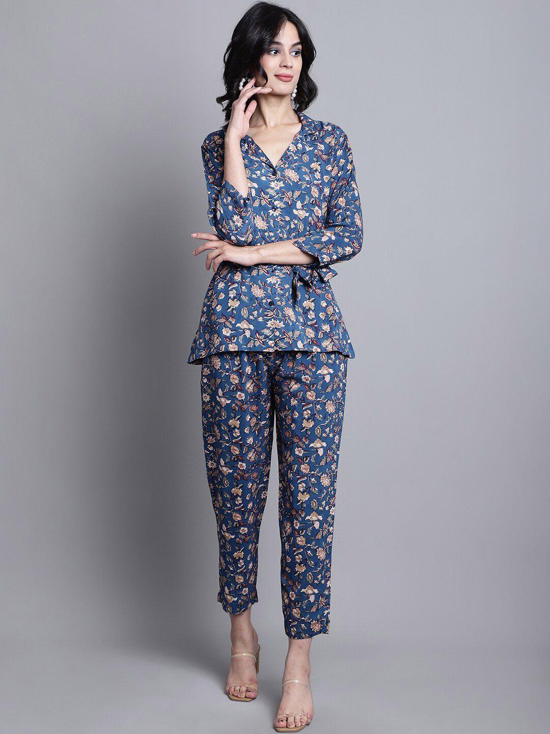 aawari floral printed shirt collar shirt with trousers