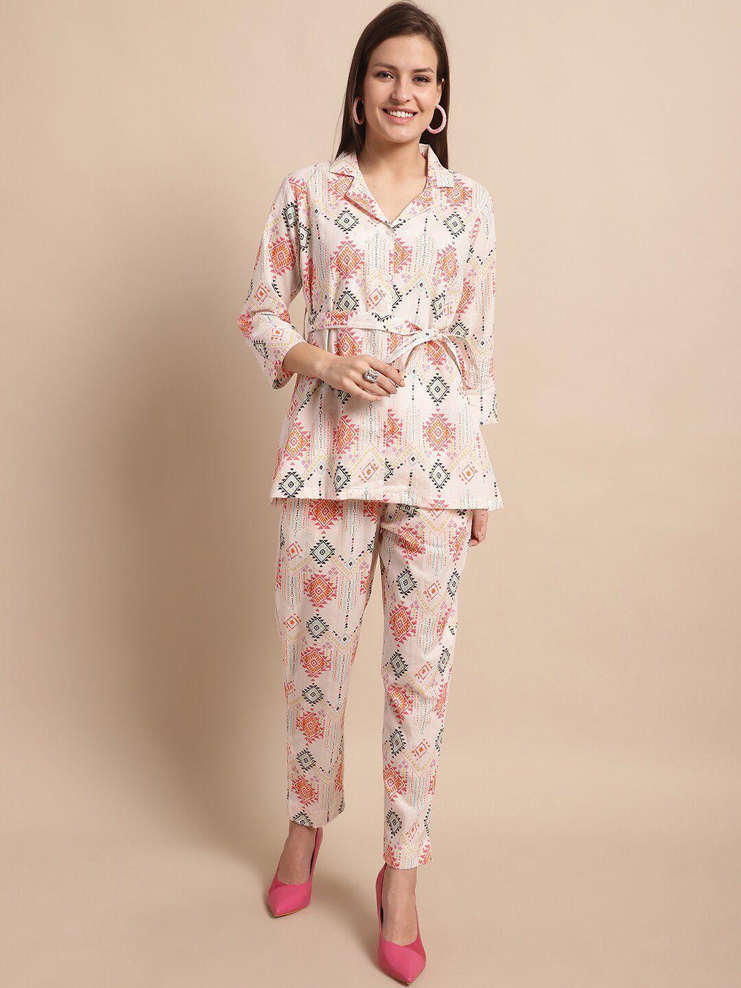 aawari geometric printed shirt collar shirt with trousers