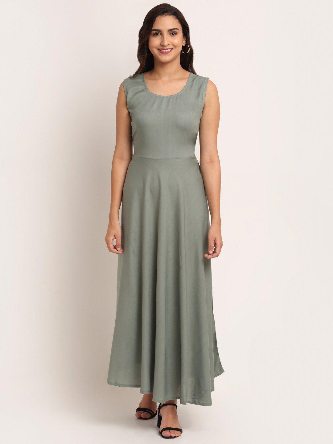 aawari green solid maxi dress