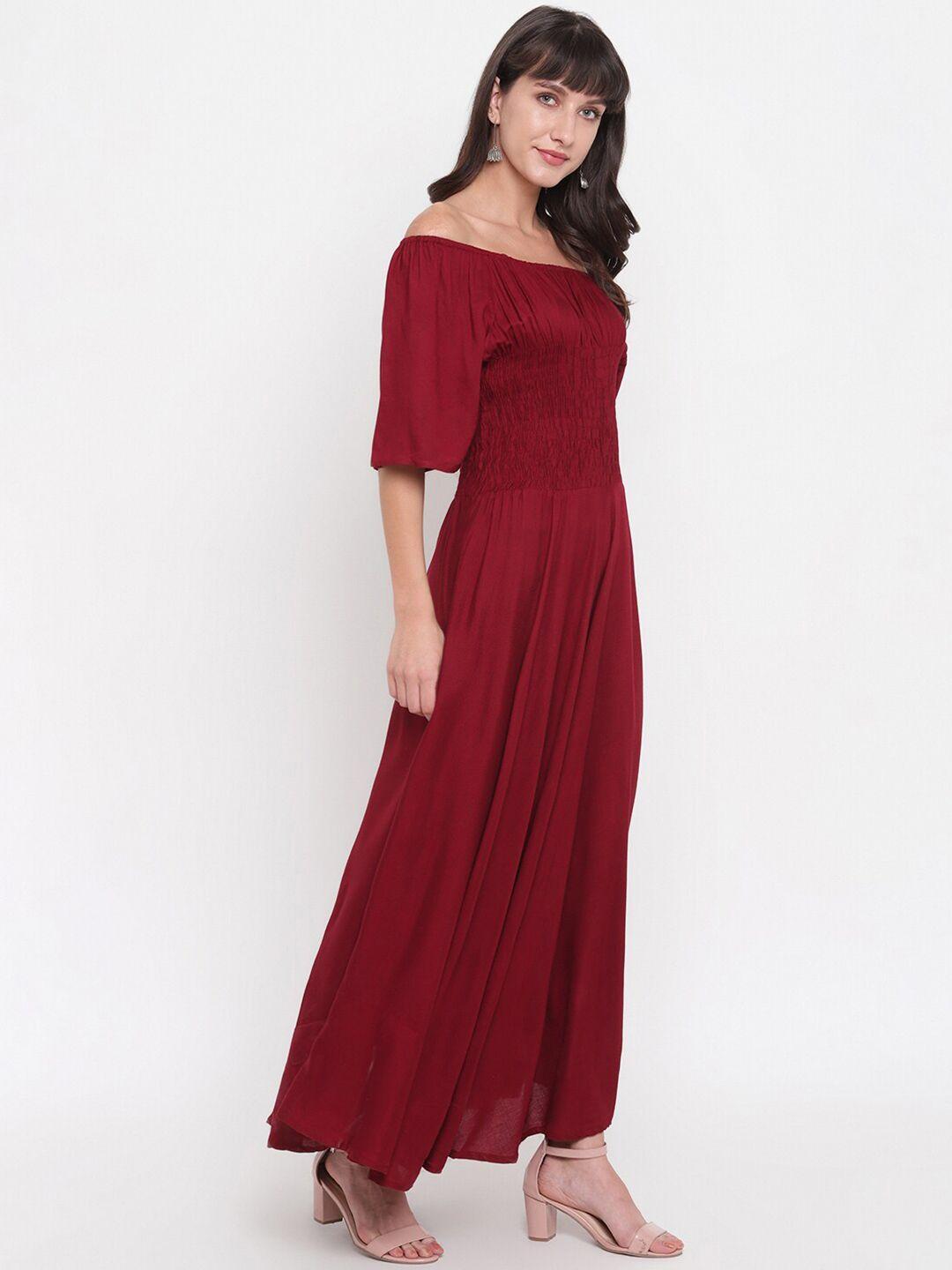 aawari maroon off-shoulder maxi dress