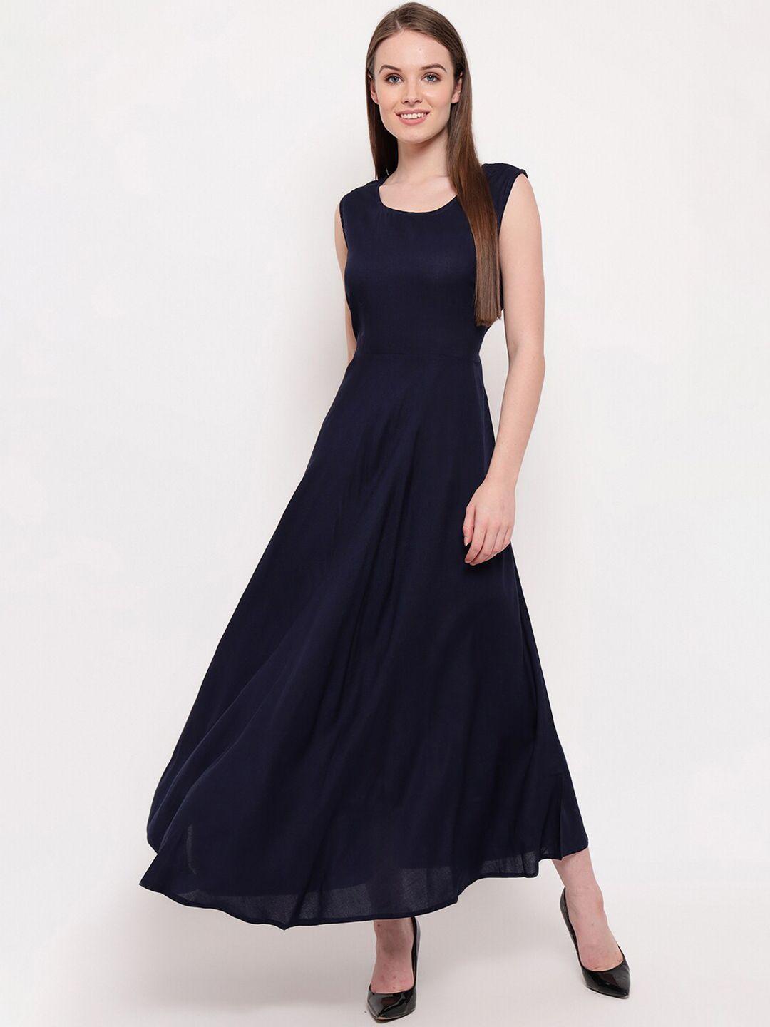 aawari navy blue viscose rayon maxi dress