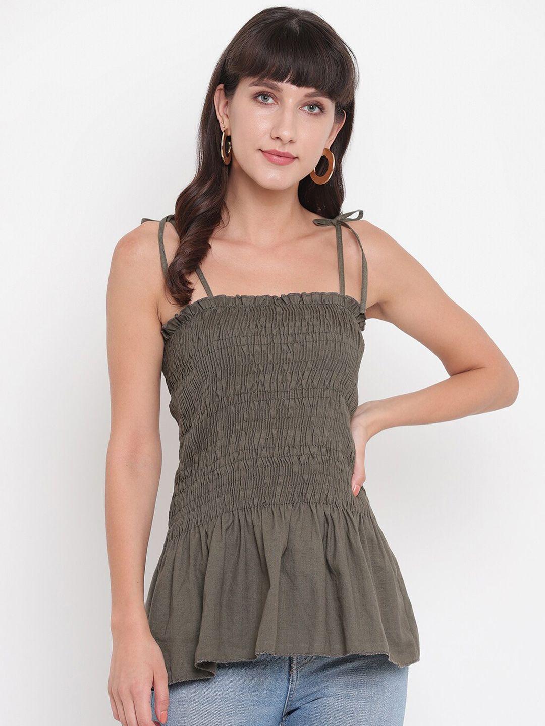 aawari olive green smocked top