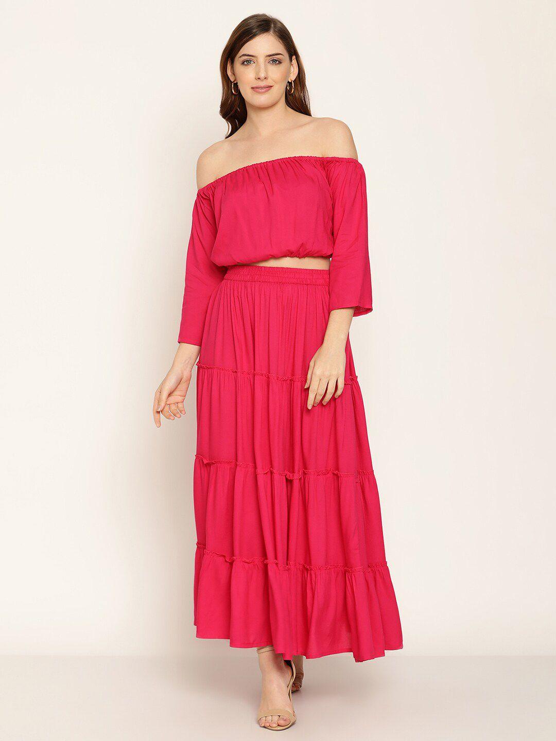 aawari pink off-shoulder maxi dress