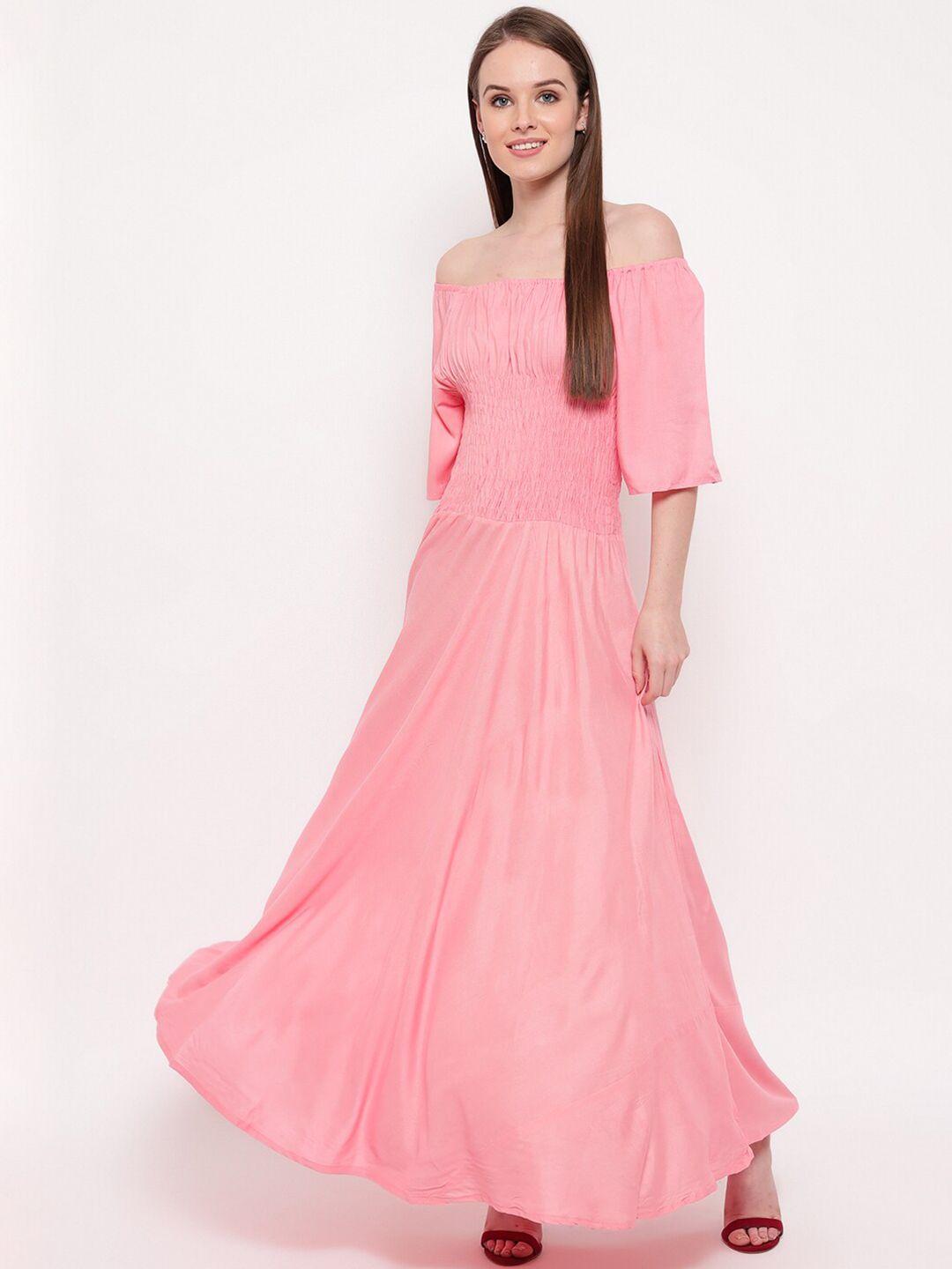 aawari pink off-shoulder viscose rayon maxi dress