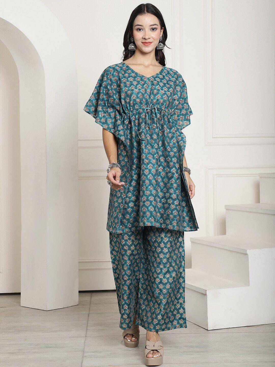 aawari printed chanderi kaftan top & palazzos co-ord set