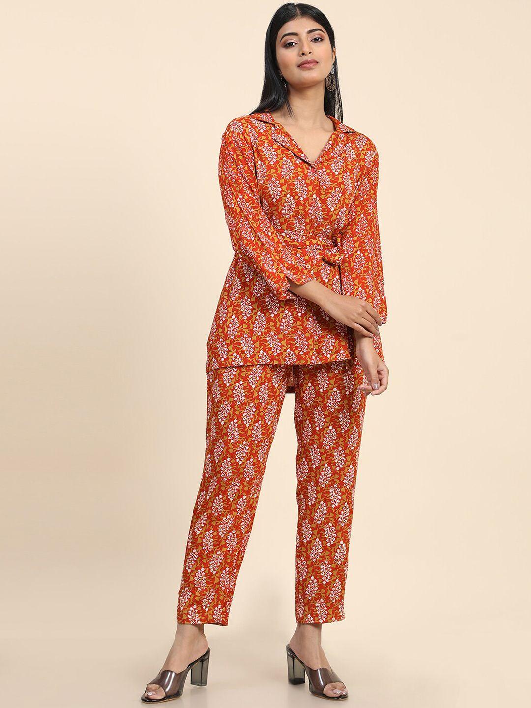 aawari printed longline top with trousers co-ords set