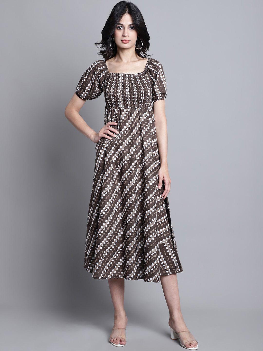 aawari square neck print puff sleeve empire midi dress