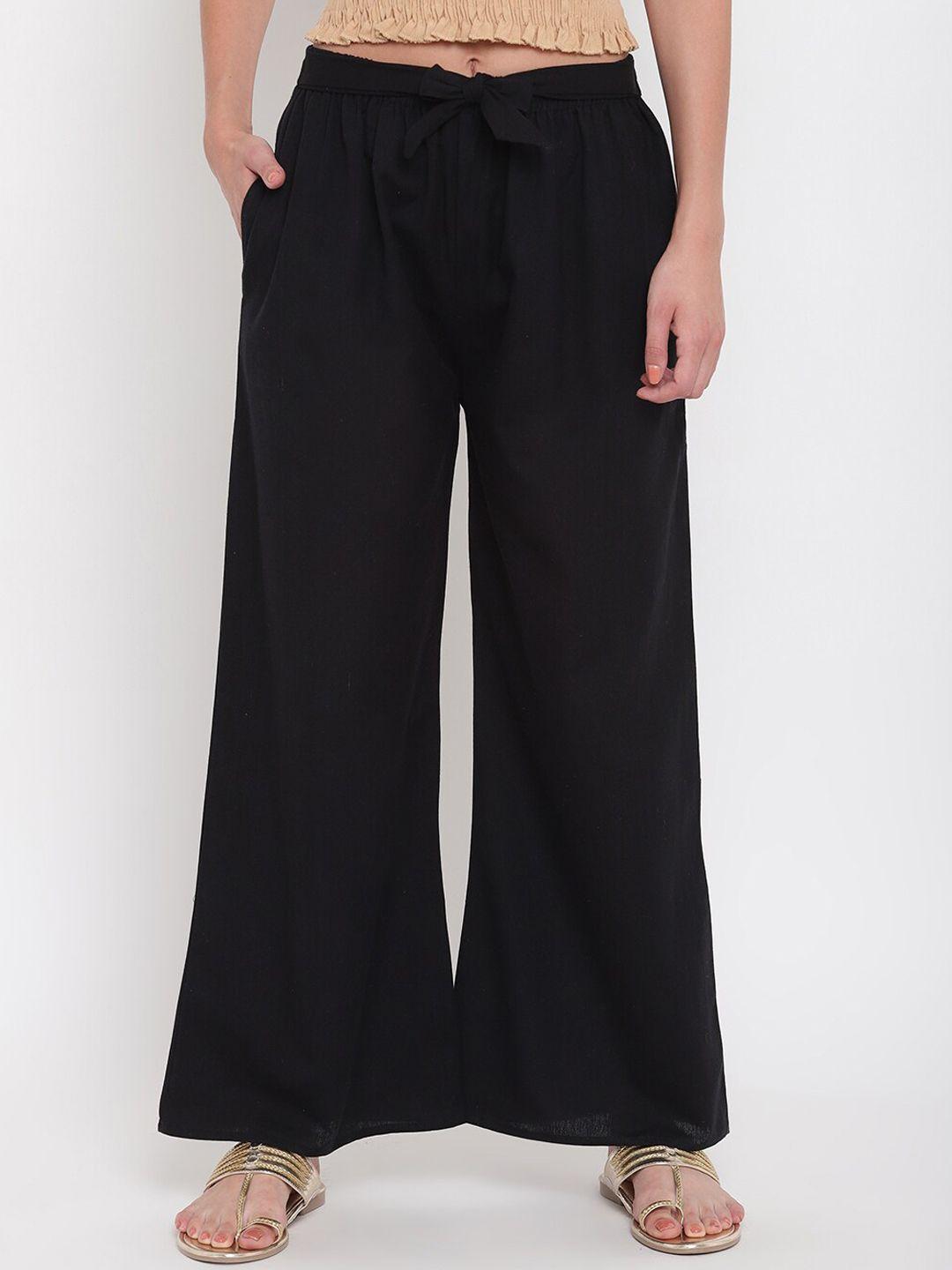 aawari women black cotton high-rise pleated trousers