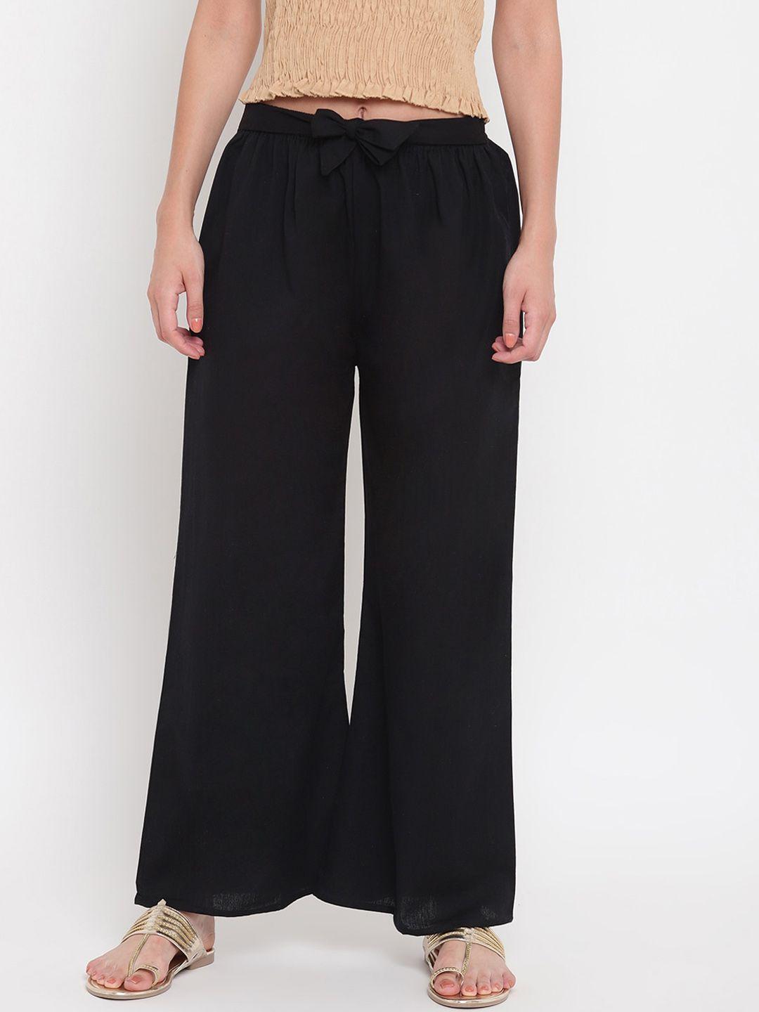 aawari women black high-rise cotton trousers