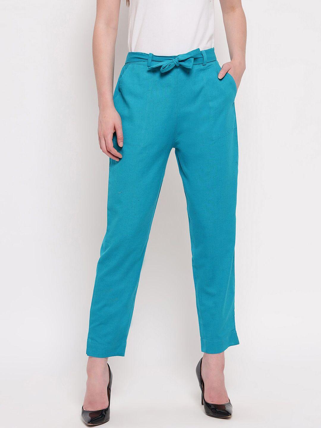 aawari women blue high-rise peg trousers