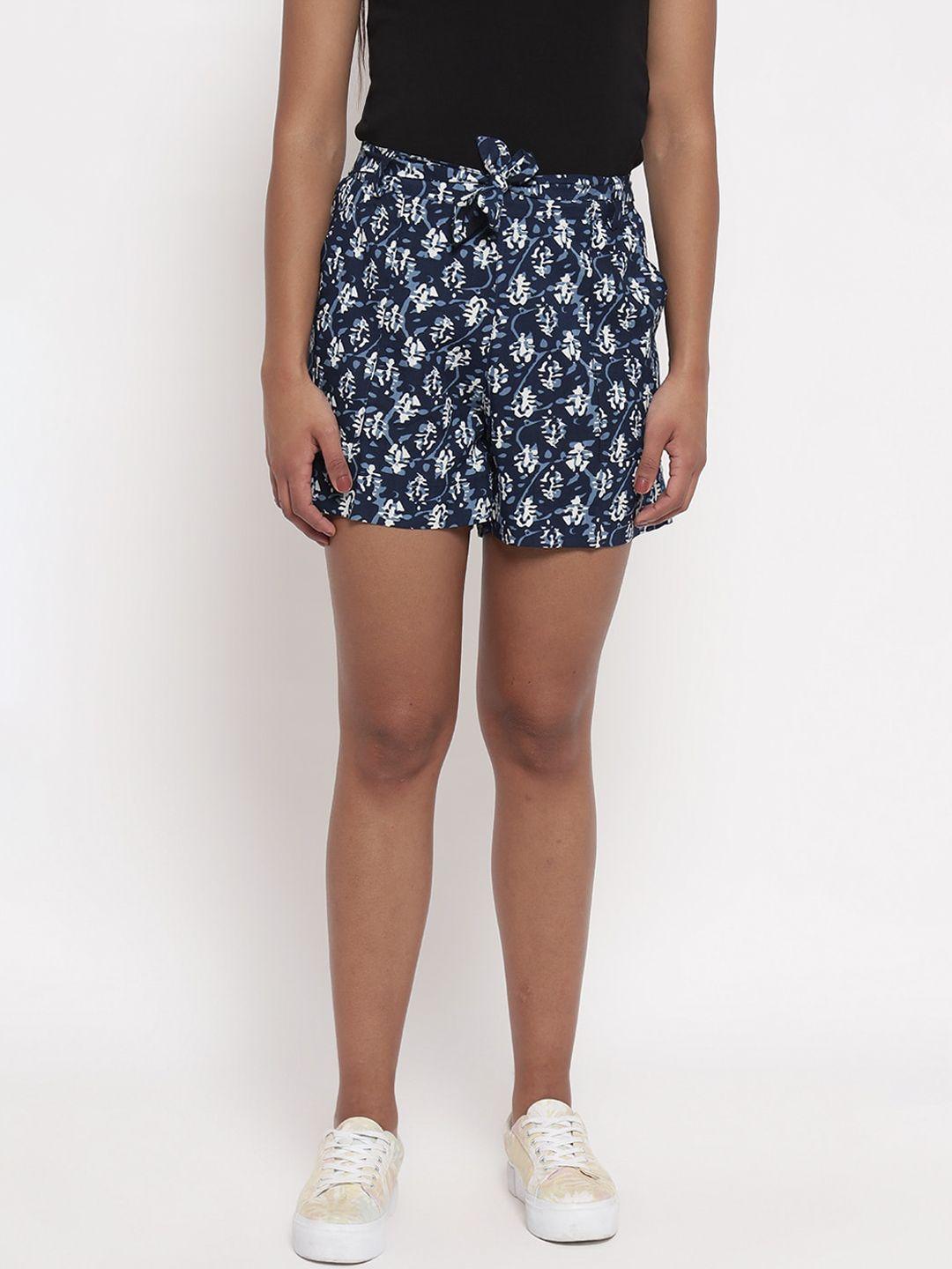 aawari women blue printed regular fit regular shorts