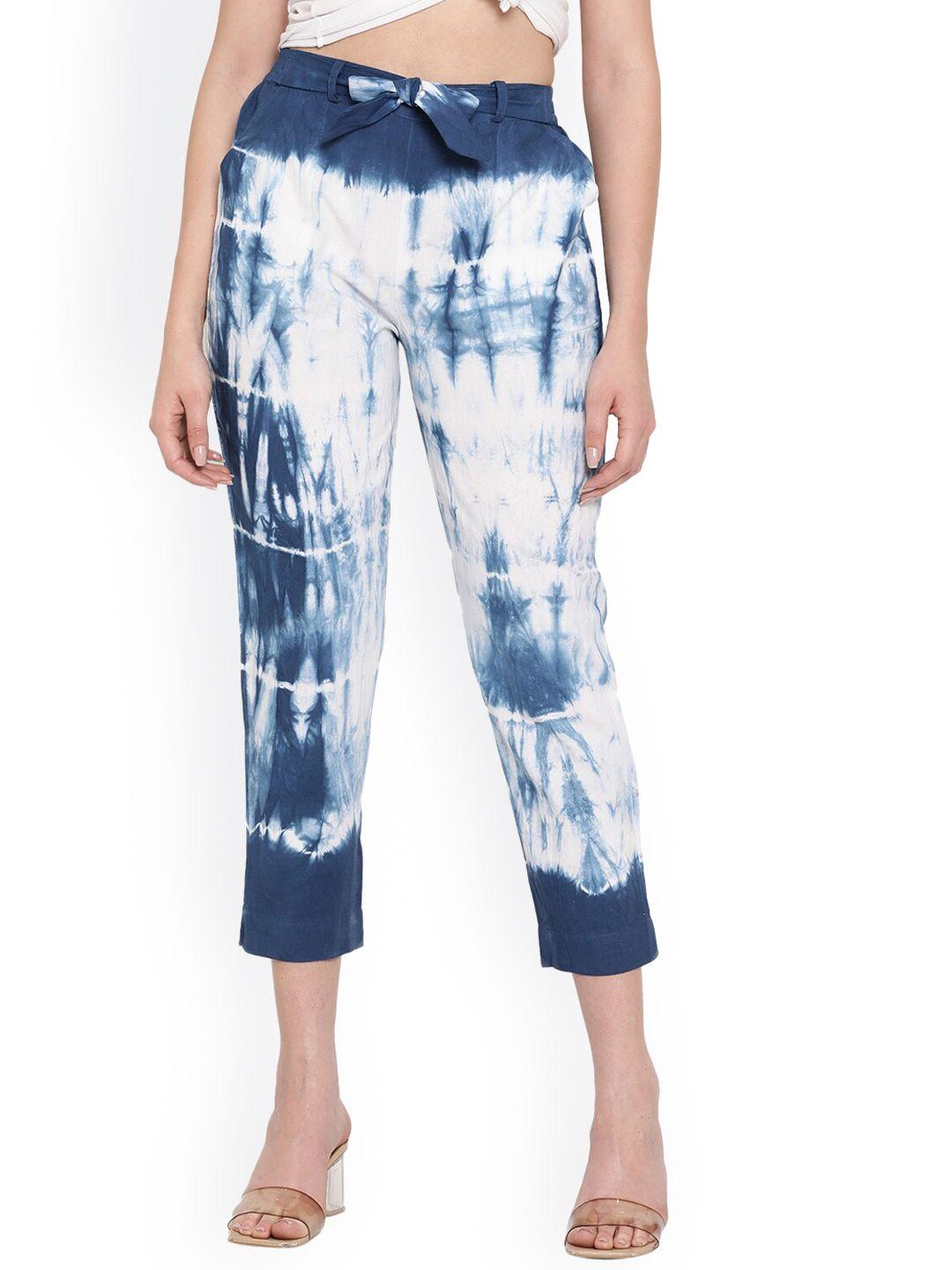 aawari women blue tie and dye printed relaxed high-rise trousers