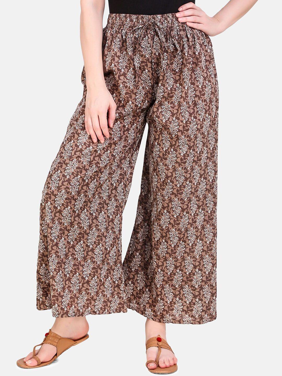 aawari women brown ethnic motifs printed high-rise trousers