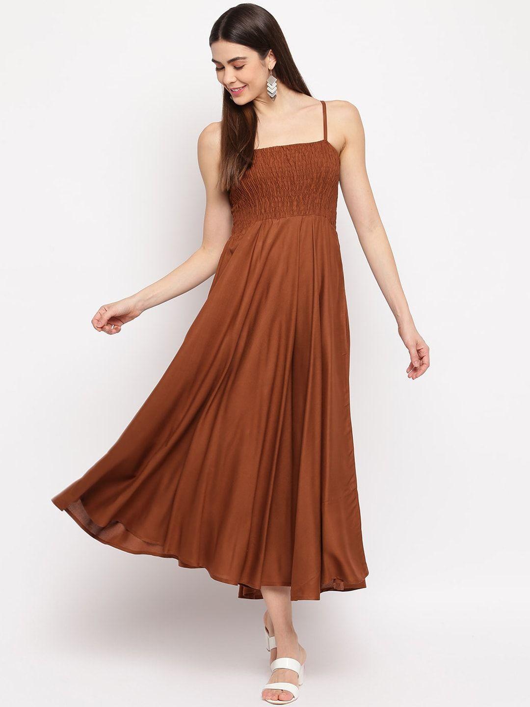 aawari women brown solid fit and flare dress