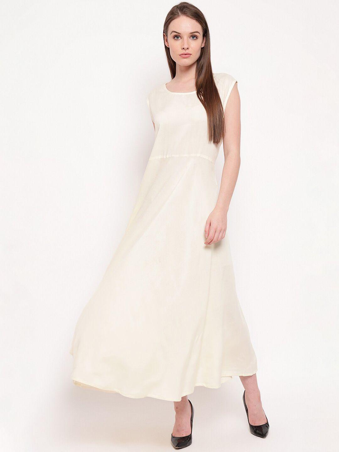 aawari women cream-coloured solid gown dress