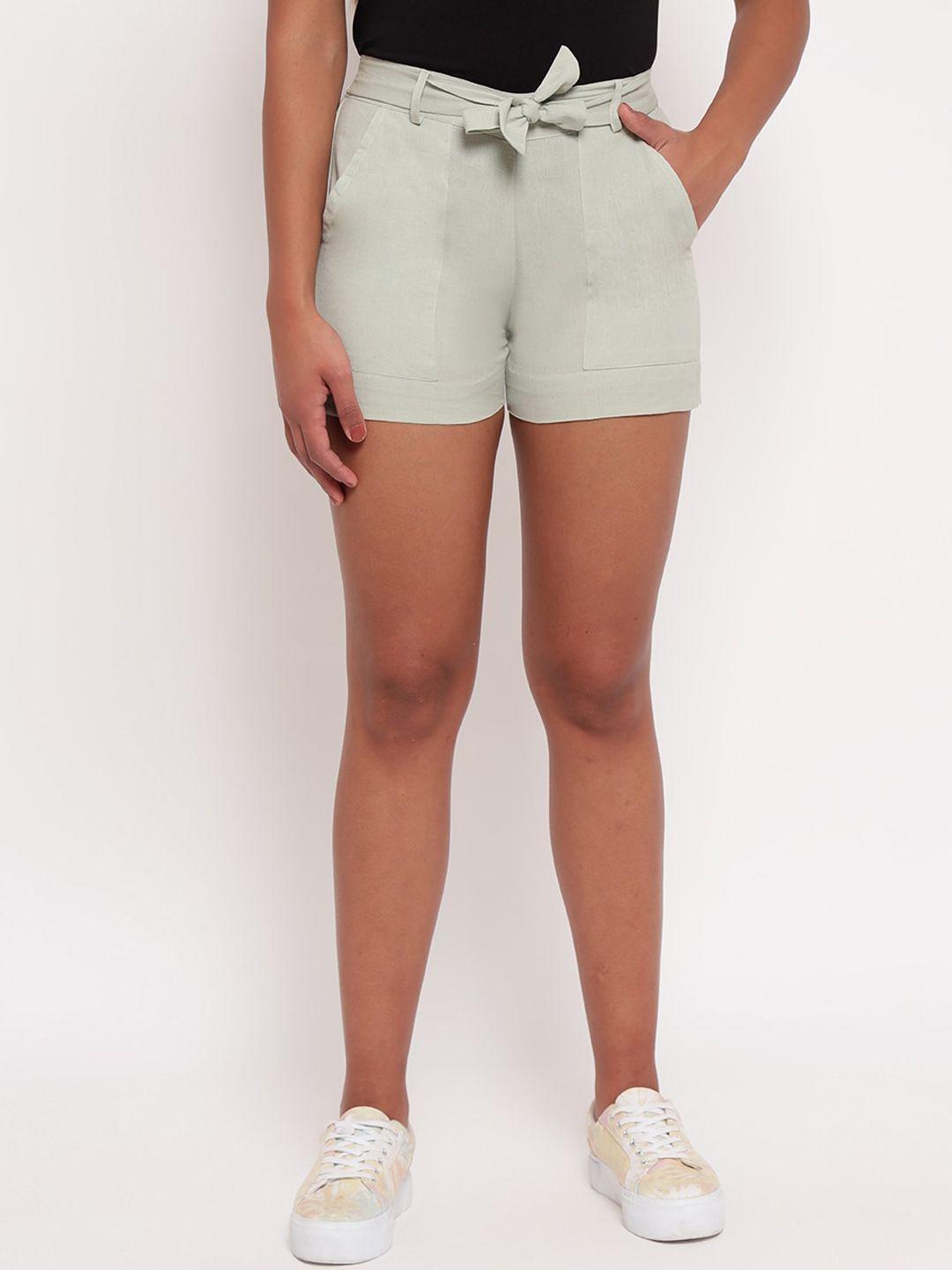 aawari women green high-rise cotton shorts