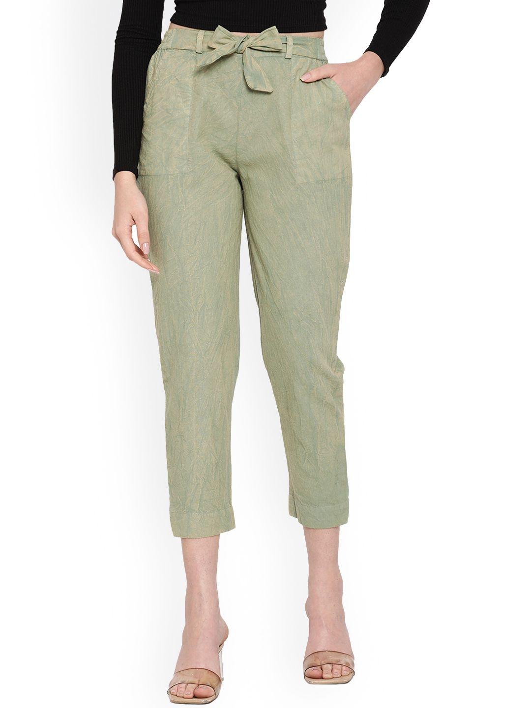 aawari women green relaxed high-rise trousers